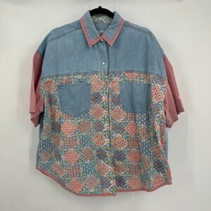 Vintage High Advantage‎ Womens Pearl Snap Top Size 24W Patchwork Grandma